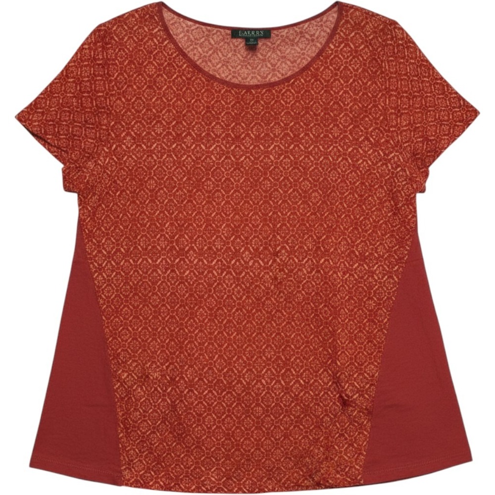 Lauren Ralph Lauren Mixed Media Top Womens Red Linen Cotton Lightweight Summer M